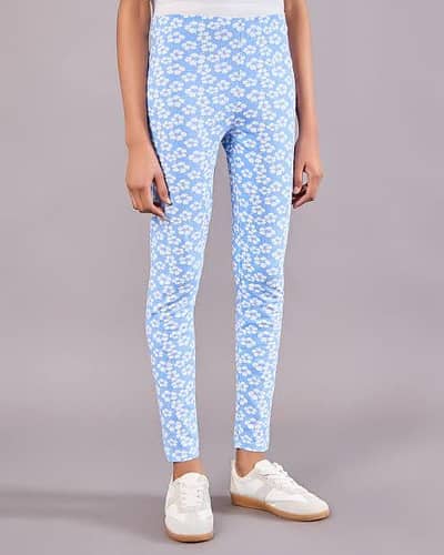 Sky blue and White Printed Pant for Ladies