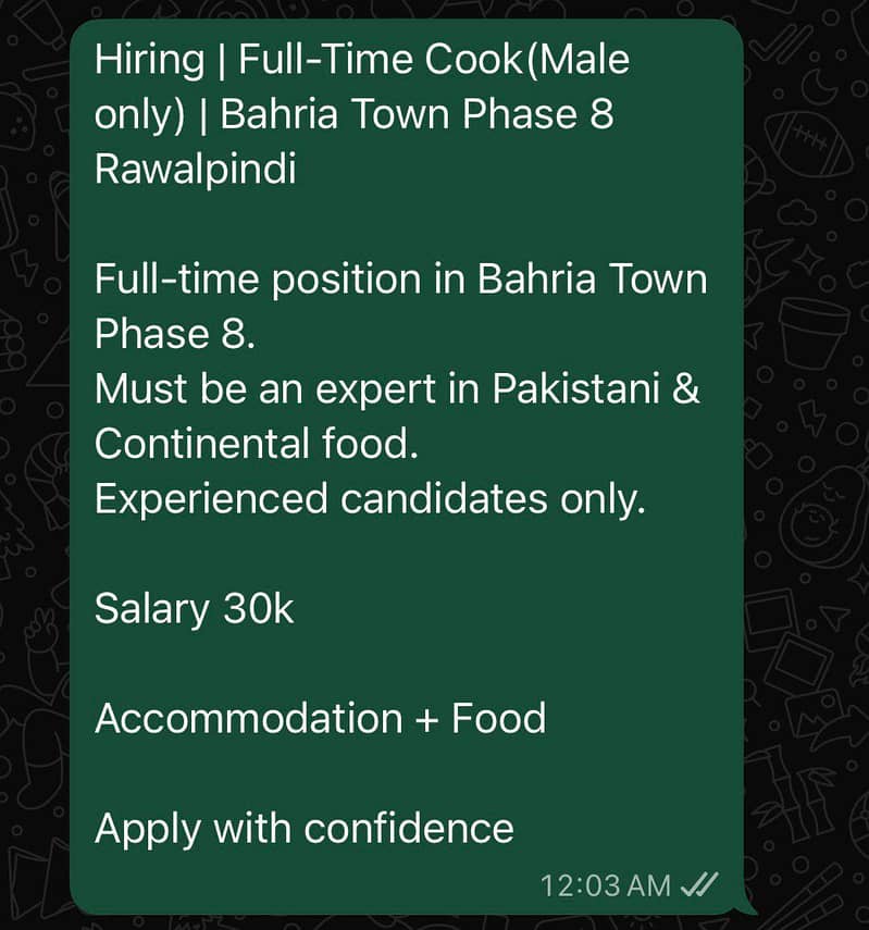 Cook required in Rawalpindi - Restaurants & Hospitality Jobs - 1111418423