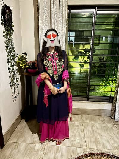 Rang jaa branded dress beautiful blue and pink combo