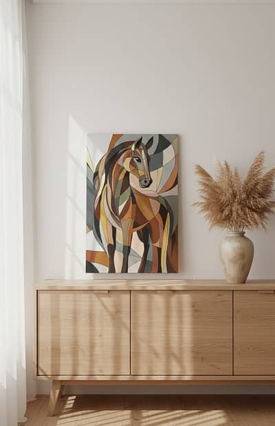 Modern Abstract Horse Painting - Colorful Geometric Wall Art.