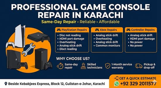 We Repair PS4 PS5 XBox Consoles Controllers In Karachi