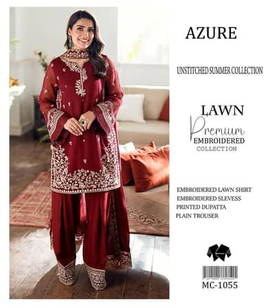 3 Pcs women's unstitched embroidered dress