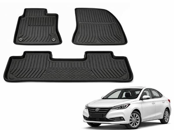 Changan Alsvin Universal Custom Fit Floor Mats | 3 Pcs Black Rubber Coated | Waterproof & Anti-Slip