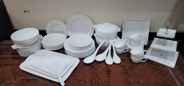 Pure White Dinner Bone China Set for 8 persons -  50 pieces