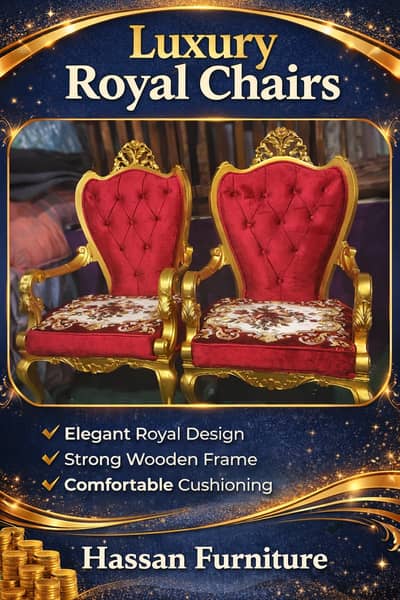 Royal Luxury Chairs Set – Red Velvet & Golden Polish