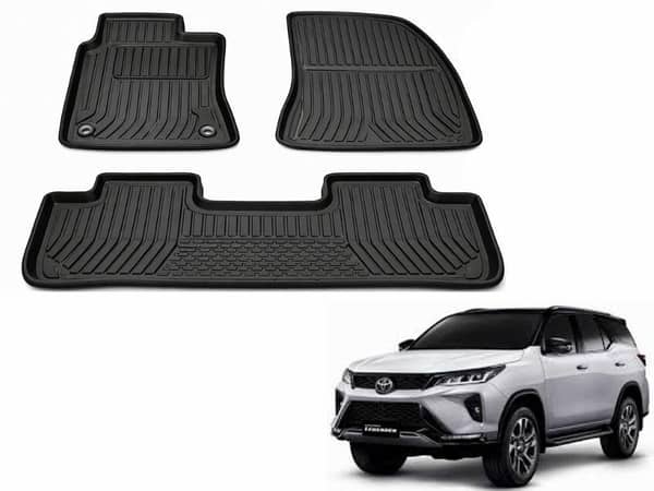 Toyota Fortuner (2017–2025) Universal Custom Fit Floor Mats | 3 Pcs Black Rubber Coated | Waterproof & Anti-Slip