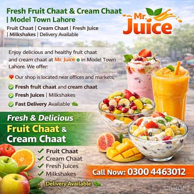 Mr. Juice – Fresh Fruit Chaat, Cream Chaat & Juices | Model Town Lahor