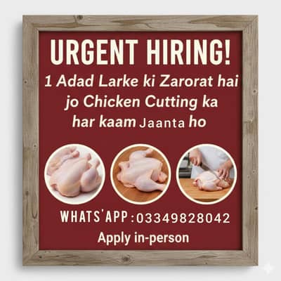 Larke Ki Zarorat hai jise Chicken cutting ka Har Kaam aata hu