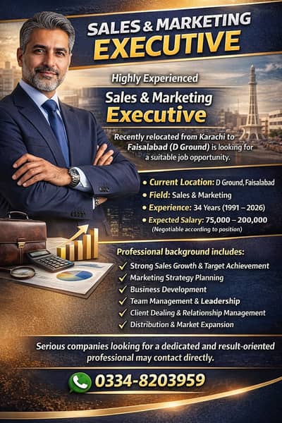 Experienced Sales & Marketing Executive (34 Years Experience)