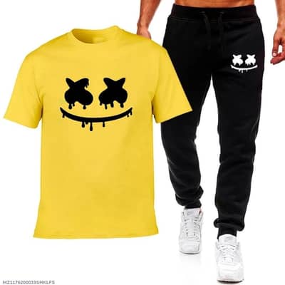 men's priented clothon jarsytravk suit 2 pcs in yellow