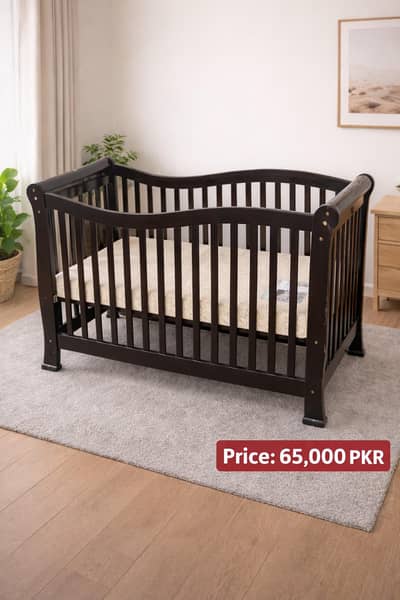Solid Wooden Baby Cot / Baby Bed - Strong & Stylish l Excellent Con