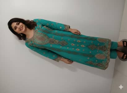 long embroidery chiffon suit