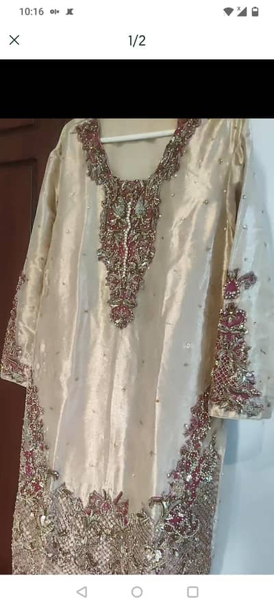 two piece suit kora dabka work in large size rose gold color