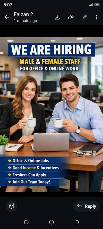 Hiring male female  for office and online work apply now