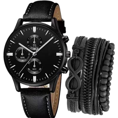 Luxury Men's Watch & 4Pcs Bracelet Gift Set