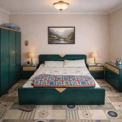 Classic Green Bedroom Set with Double Bed & Storage