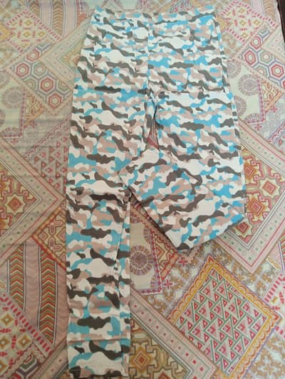 Sky blue and White Printed Pant for Ladies