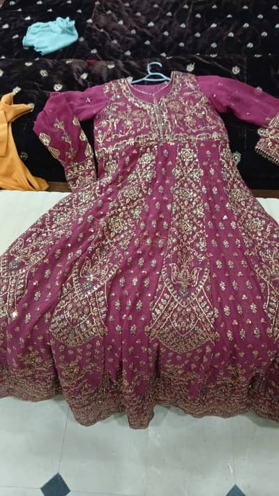 Elegant Maroon & Gold Heavy Embroidered Formal Maxi Dress