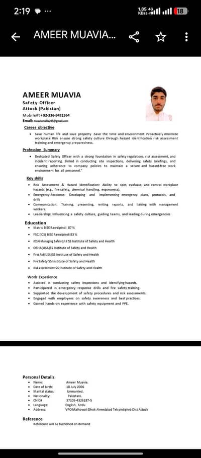 Seeking job of HSE officer/assistant