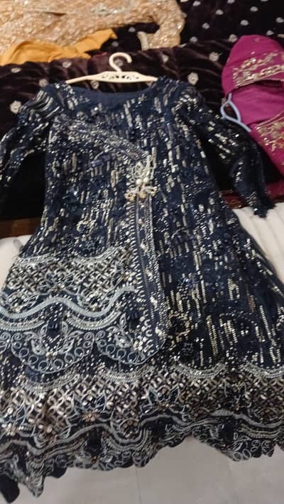 Elegant Navy Blue & Silver Heavy Embroidered Formal Maxi Dress