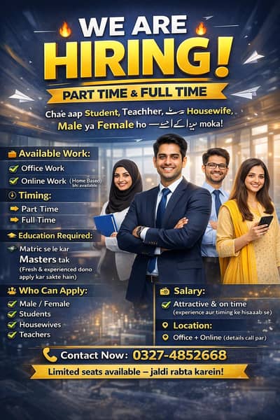 Office & Online Work – Part Time / Full Time Jobs Available