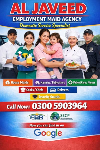 Cook Chef Maid Baby Sitter Nanny Driver Agency Lahore