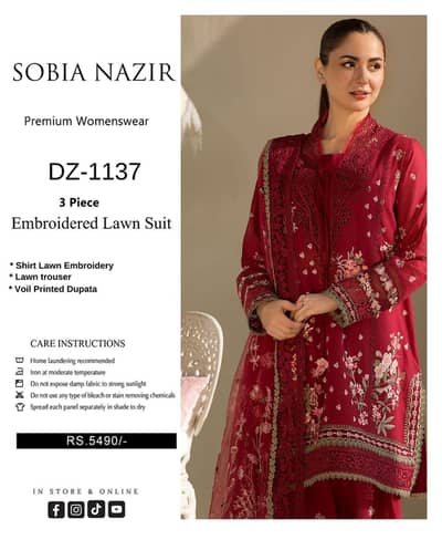 Elegant Maroon Embroidered Lawn Suit with Net Dupatta