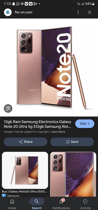 Samsung galaxy note 20 ultra  12gb 256gb