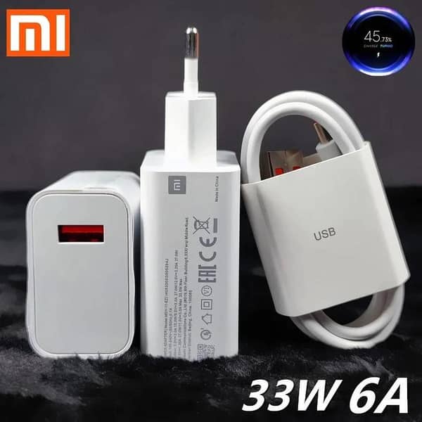 PACK OF 2 PCs Complete Charger 100% Original Xiaomi Mi 33W Turbo Fast Charger USA Original Adapter with Type-C Cable Mobile charger - White (MDY-11-EZ)
