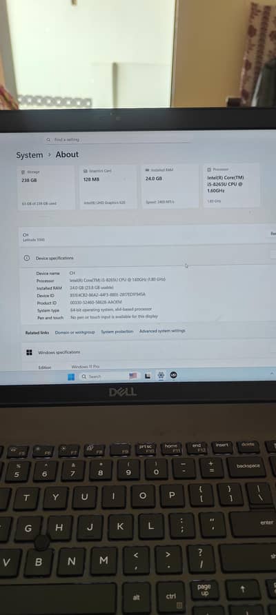 Dell Laptop i5 8gen   Ram 24GB/256 M2