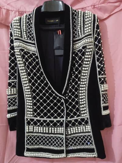 Brand new Balmain xH&M Beaded jacket Black velvet with pearl Embellis
