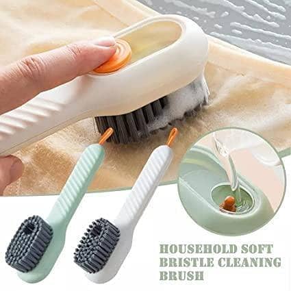 Soap Dispensing Dish Brush, Press Liquid Dispensing Shoe Cleaning Brush, Multipurpose Soft Bristle Automatic Liquid Adding Brush for Shoes Clothes Household (Green)