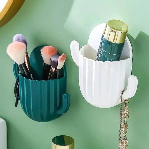 Cactus Wall Hanging Storage Shelf Perforation-Free Bathroom Toothbrush Toothpaste Mobile Phone Storage Box Bathroom Accessories