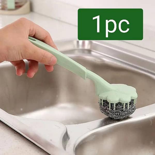 Stainless Steel Long Handle Wire Ball Brush Kitchen Hanging Cleaning Brush Pan Kitchen Dish Handle Washing Tool