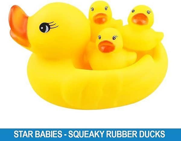 Star Babies Rubber duck - Pack of 4 - Yellow Pack Of 4 Chu Chu Bath Ducks 1 Mother Duck and 3 Small Ducks For Kids and Toddlers