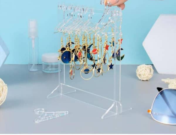 Clear Acrylic Hanging Earring Display Stand with 8 Hangers – Jewelry Organizer and Storage