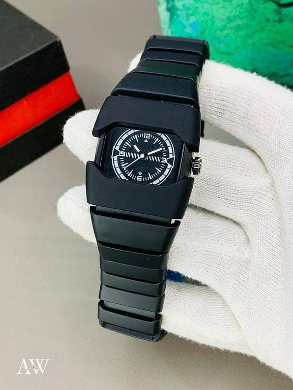 Boys Black Analog Watch with Square Dial and Matte Fabric-Style Strap