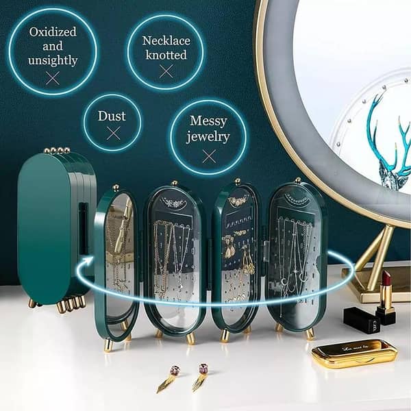 Foldable Jewellery Organizer with Mirror, Earrings, Necklace – Hanging Holder Vanity Stand