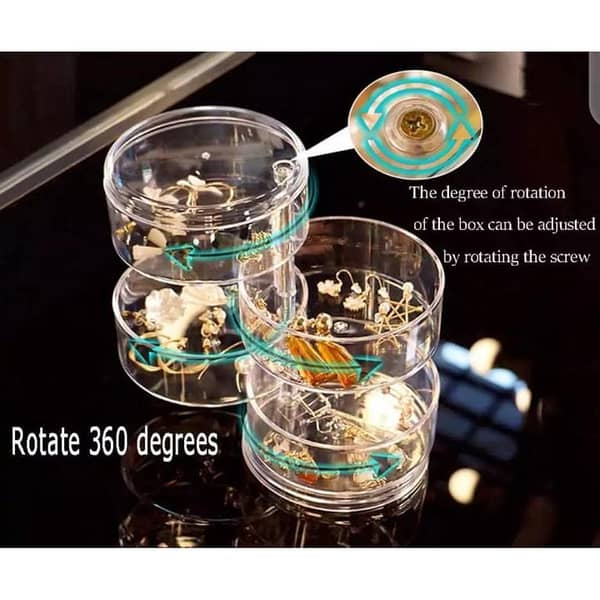 Rotating Jewelry Organizer with Lid - Transparent Ear Piercing & Necklace/Bracelet Holder, Small Vanity Stand