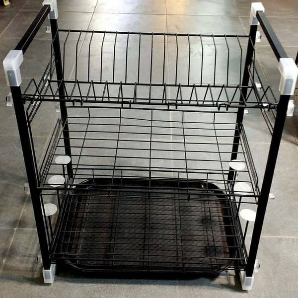 2/3-Tier Dish Drying Rack Holder Basket in Black, Plated Iron Dish Drainer for Kitchen Sink