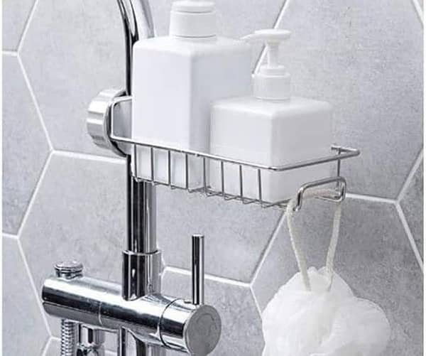 KITCHENARANA Stainless Steel Kitchen Sink Caddy and Faucet Sponge Holder (Silver)