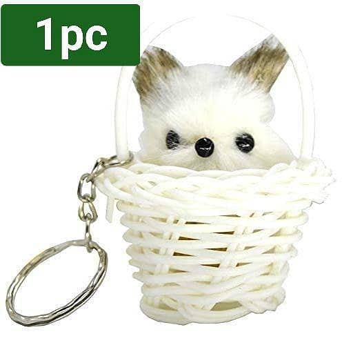 Plastic Cat Basket Keychain – White Cat in a Plastic Basket, Gift for Friends and Kids