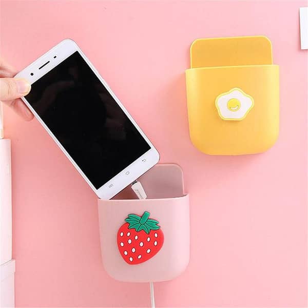 Wall-mounted Mobile Phone Charging Storage Box Cartoon Bedside TV Remote Control Hanger Decoration Organizer Kawaii Plug Hook