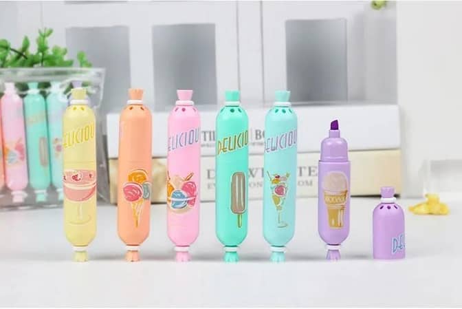 Cute Sausage Shaped Highlighter Pen, 6 Neon Water-Based Markers for Kids and Students