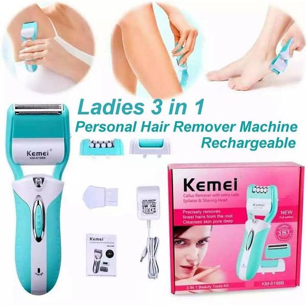 3 In 1 Electric Women Shaver, Epilator, and Callus Remover for Feet, Legs, Underarms, Bikini