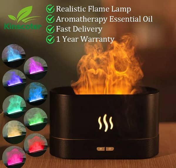 180ML USB Essential Oil Diffuser with Flame-Style Night Light, Ultrasonic Humidifier and Air Freshener