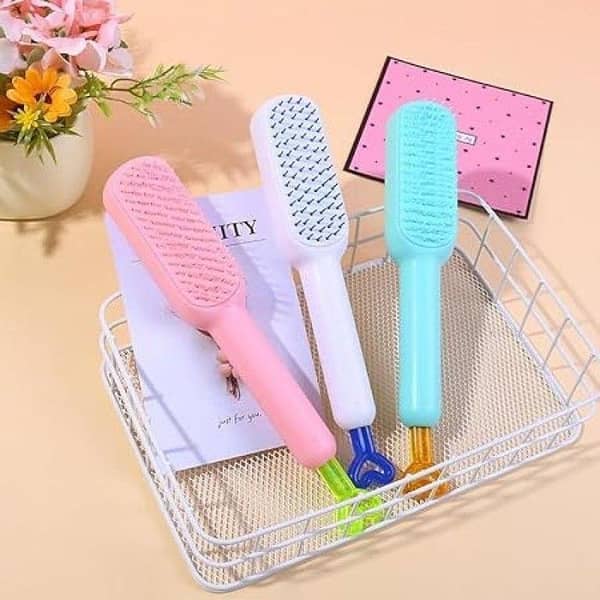 Self Cleaning Hair Brush with One-Click Cleaning Telescopic Comb