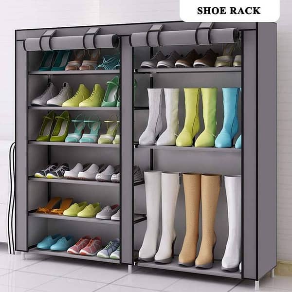 7-Tier Large Shoe Rack Organizer for 25–30 Pairs, Space-Saving Double-Row Steel Frame with Non-Woven Fabric (Black)
