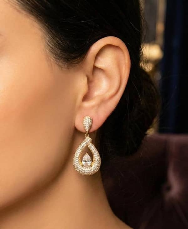 Luxury Gold-Tone Pave Teardrop Earrings with Pear-Cut Crystal