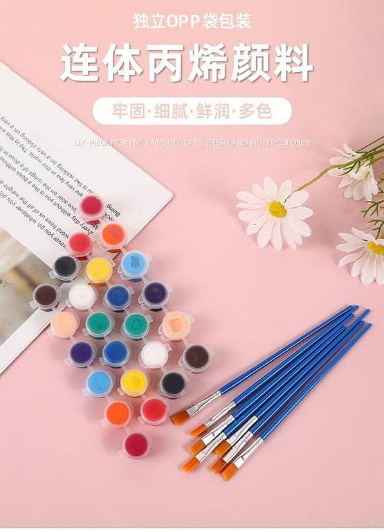 Acrylic Paint Set Waterproof Non-Toxic for Ceramic and Kids with Free Brush (6 Colors, 3ml Each)